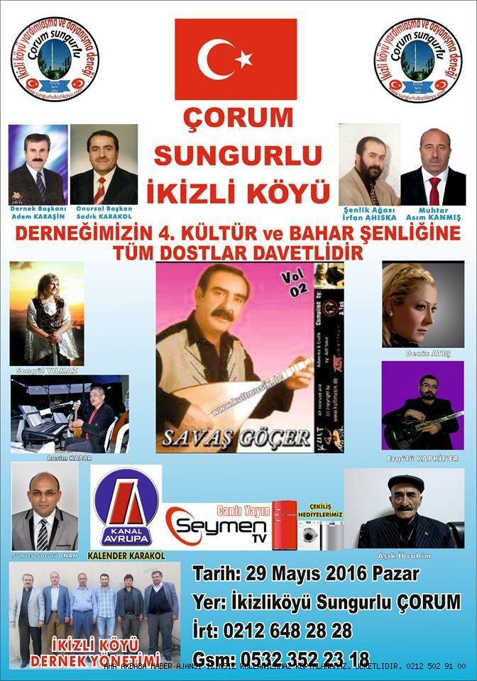 Çorum İli Sungurlu İlçesi İkizler Köyü 4.Bahar Şenliği
